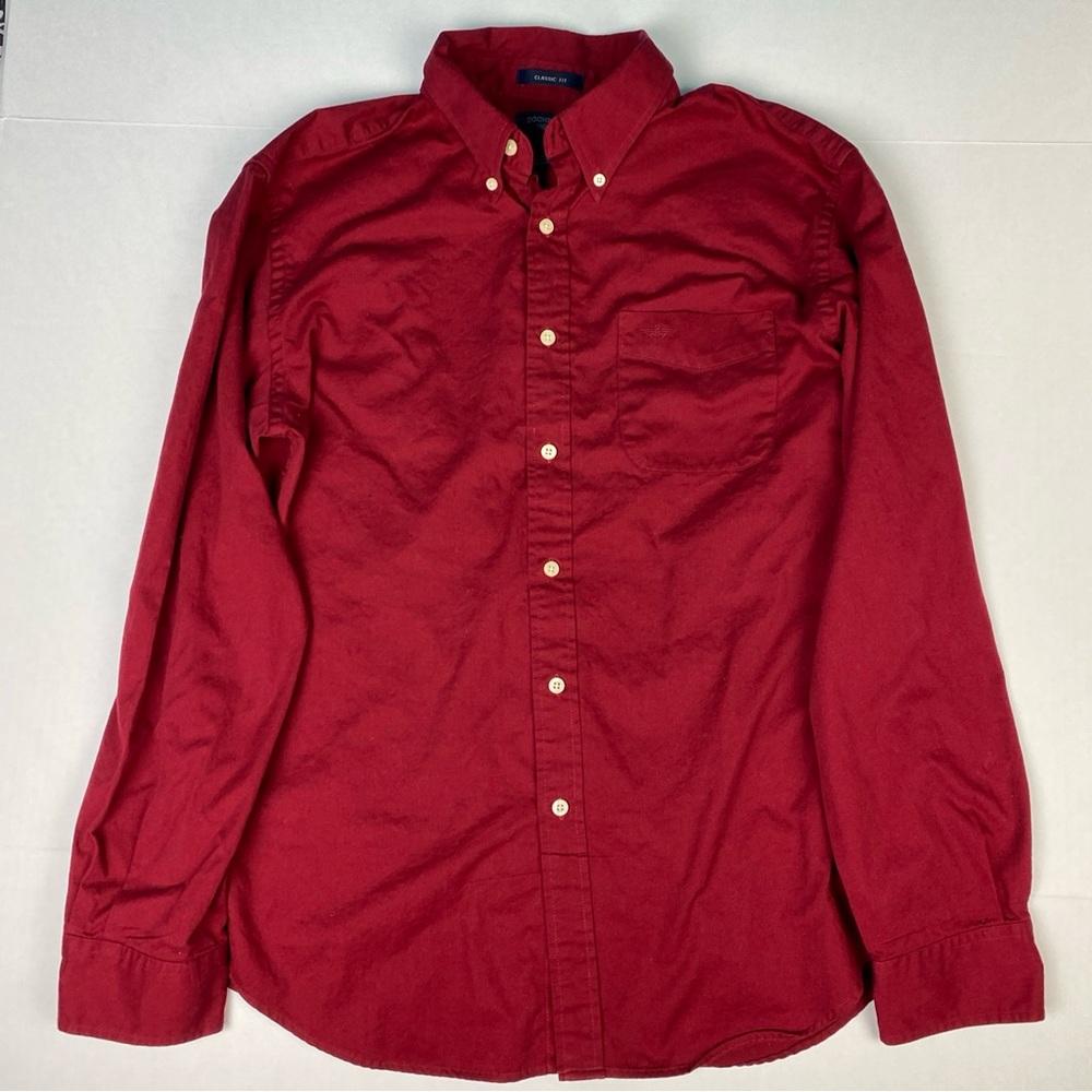 Dockers Men’s Large Shirt Red Button Up Classic Fit Stain Defender DuPont Teflon